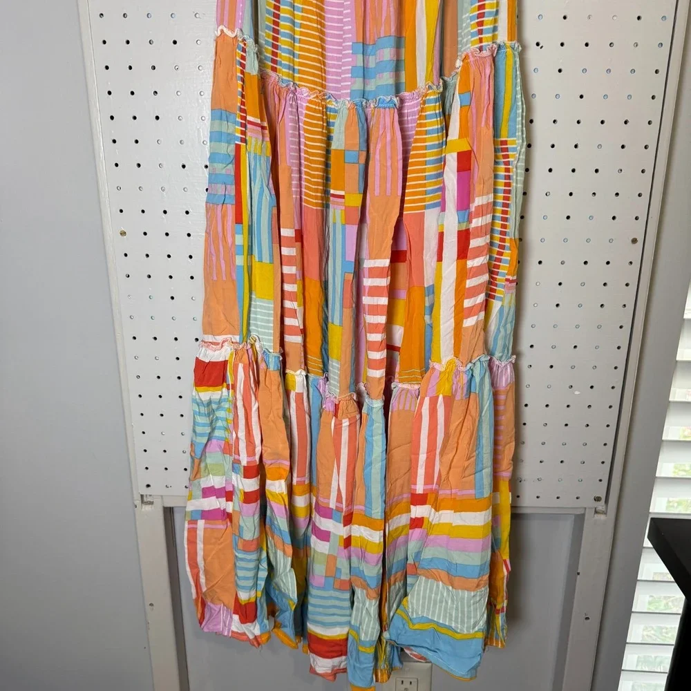 Abel The Label Smocked Maxi Dress Women's Small Multicolor Patchwork Party‎ - Picture 9 of 13